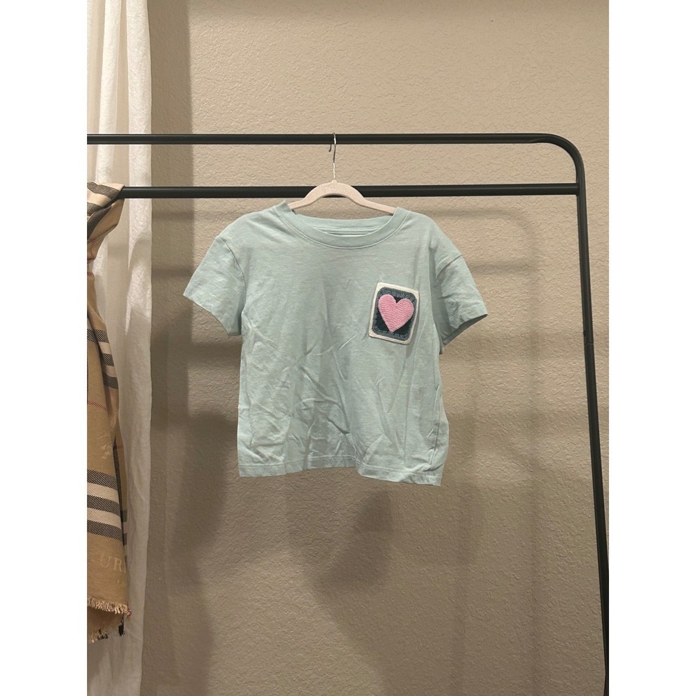 Cat & Jack Girls Mint Green Sequin Heart Patch T-Shirt Size L 10/12